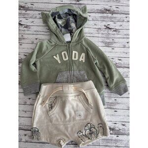 Yoda Star Wars Zipper Hoodie Baby Gap 3-6M Sweatshirt Top with Ears & Shorts Set